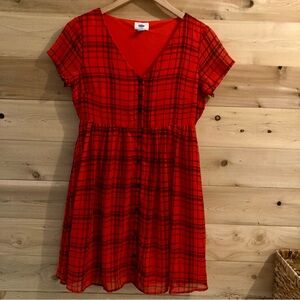 Old Navy red and black plaid button down dress